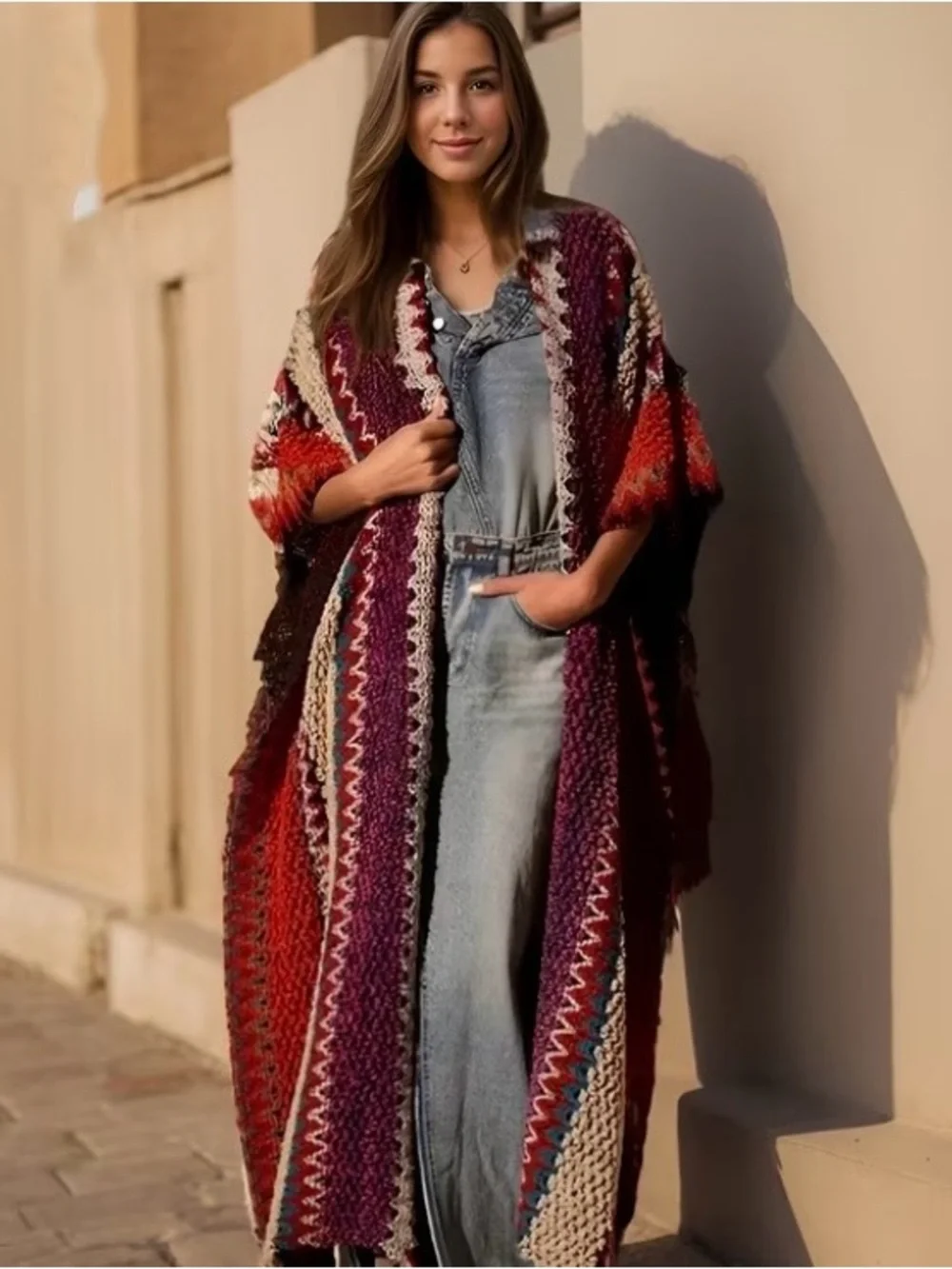 Polychrome Striped Crochet Maxi Sweater Cardigan - Picture 6 of 6